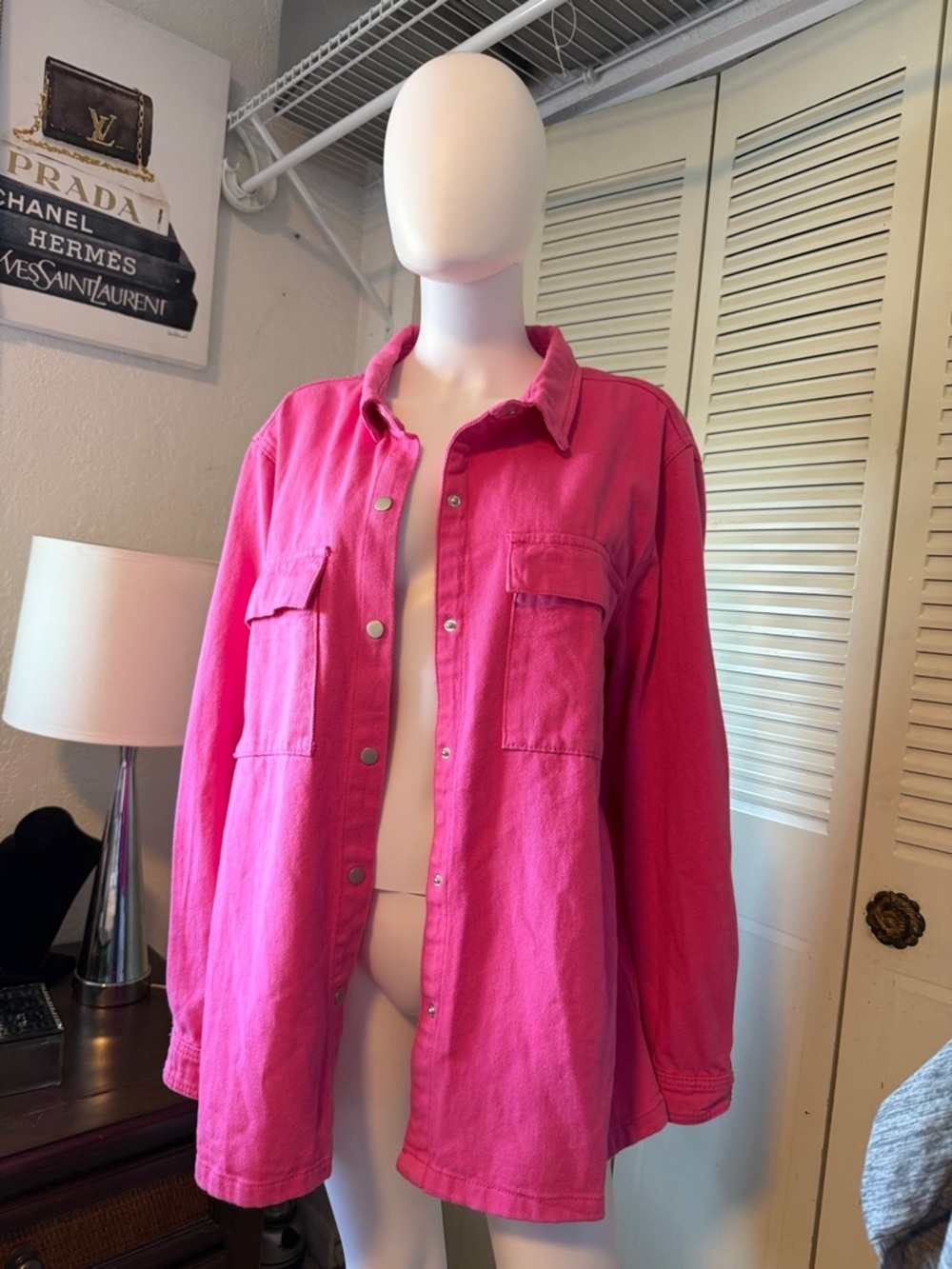 Oversized Pink Button Up‎ Shacket Shirt Jacket Plus Size 2XL